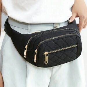 *NEW* Black Quilted Belt Bag with Gold Zippers